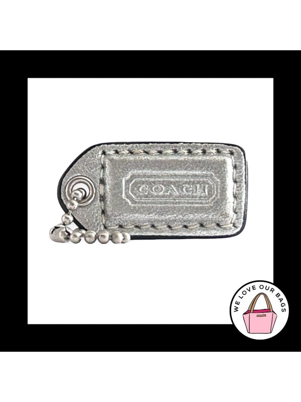 COACH Y2K VINTAGE Hang Tag 1.5" Silver Metallic Leather Bag Charm Keychain Fob
